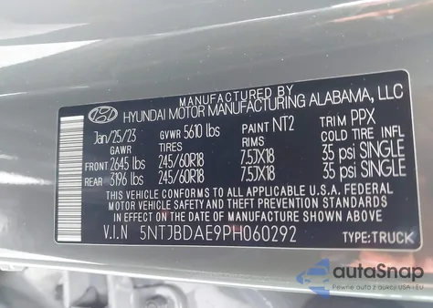 2023 Hyundai Santa Cruz Sel from USA, damaged, VIN 5NTJBDAE9PH060292